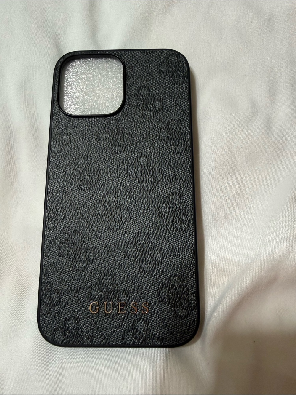 GUESS Black Textured Logo Phone Case with Gold Accent